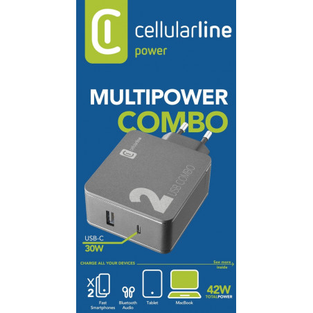 Cellularline Multi-Power 2 Combo (USBC 30W&USB 12W) f. iPhone