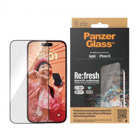PanzerGlass Screen Protector iPhone 15, UWF w. EasyAligner