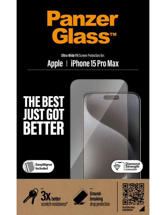PanzerGlass iPhone 15 Pro Max, UWF w. EasyAligner