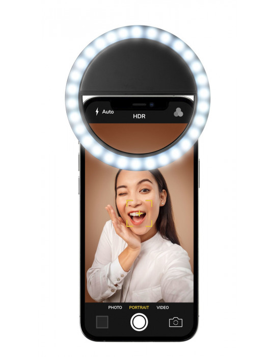 Cellularline Universal Selfie Lichtring, LED-Ringlicht mit einstellbarer Helligkeit