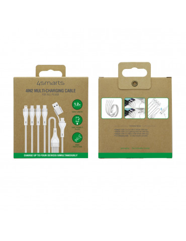 4smarts USB-C/A Multi-Ladekabel 4in2 1,2m, weiß 2