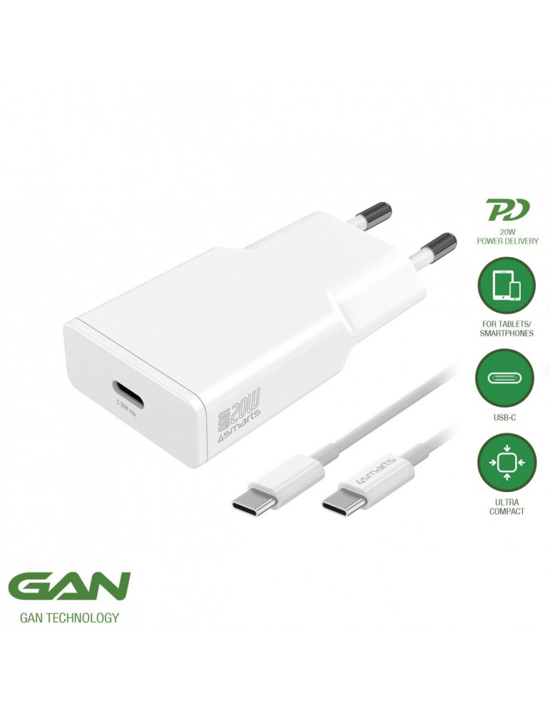 4smarts Ladegerät PDPlug Slim 20W GaN 1C + USB-C Kabel 1,5 m