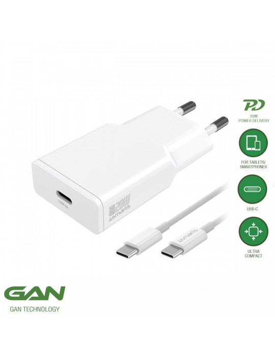 4smarts Ladegerät PDPlug Slim 20W GaN 1C + USB-C Kabel 1,5 m
