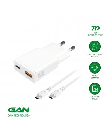 4smarts Ladegerät PDPlug Duos Slim 20W GaN USB-C/A+USB-C Kabel
