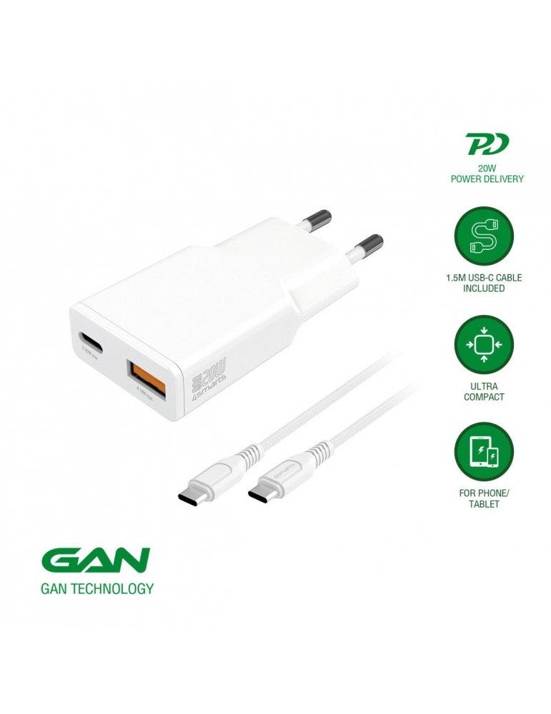 4smarts Ladegerät PDPlug Duos Slim 20W GaN USB-C/A+USB-C Kabel 4smarts Ladegerät PDPlug Duos Slim 20W GaN USB-C/A+USB-C Kabel