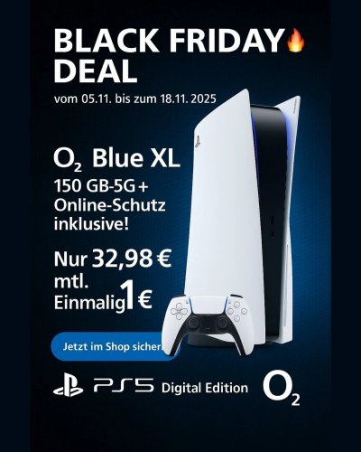 Black Deal mit O2 Blue inkl. Playstation 5 Black Deal mit O2 Blue inkl. Playstation 5