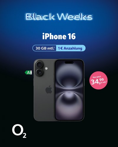 Black Deal mit O2 und dem iPhone 16 128GB Black Deal mit O2 und dem iPhone 16 128GB
