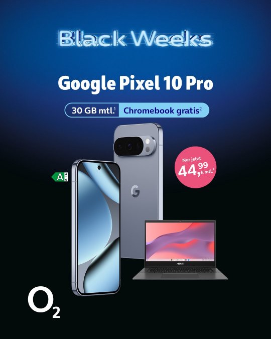 o2 Mobile M + Google Pixel 10 Pro 128 GB + gratis Chromebook o2 Mobile M + Google Pixel 10 Pro 128 GB + gratis Chromebook